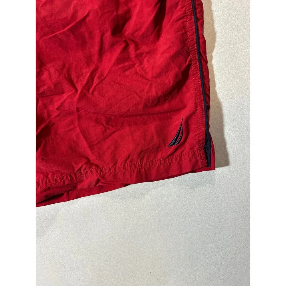 Nautica Swim Trunks Mens Medium Red Excellent Mesh Lined Drawstring Board Shorts